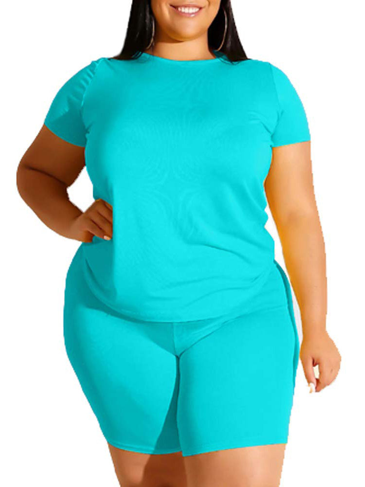 Plus Size Two Piece T Shirt Tops + Bodycon Shorts