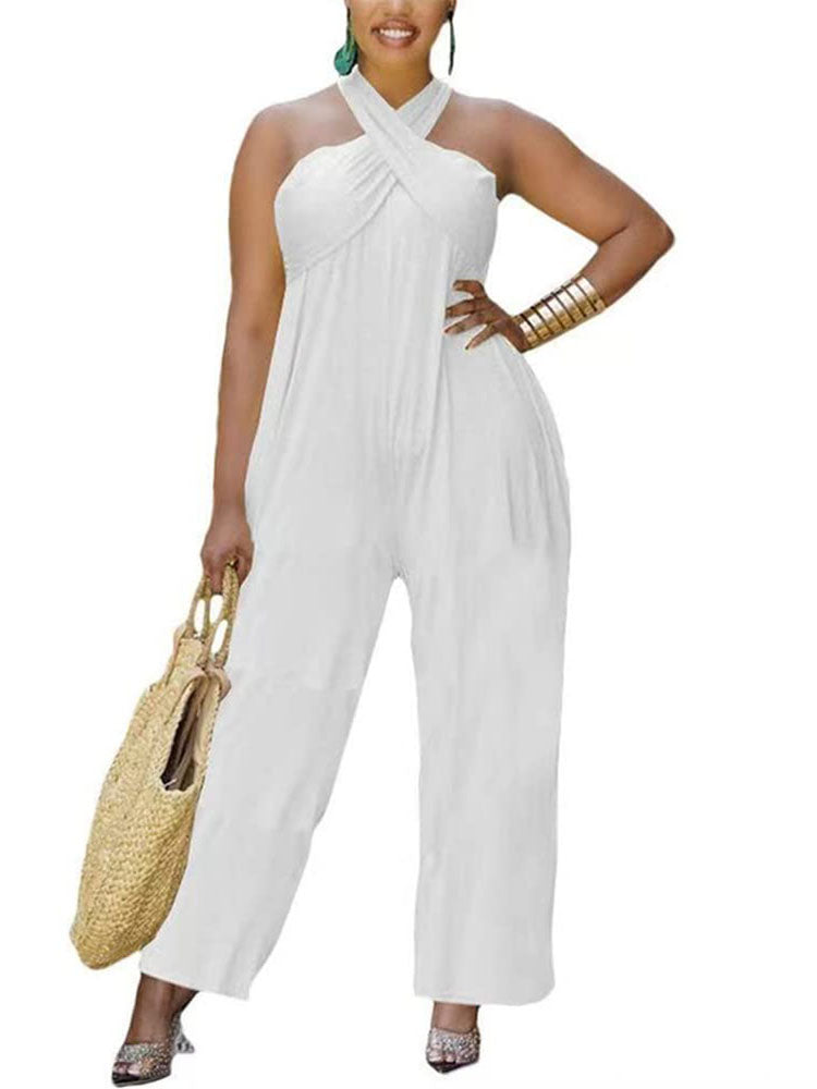 One Piece Halter Soild Color Jumpsuits