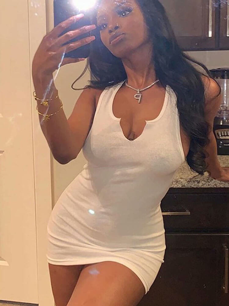 Solid Color Sleeveless Bodycon Mini Dress