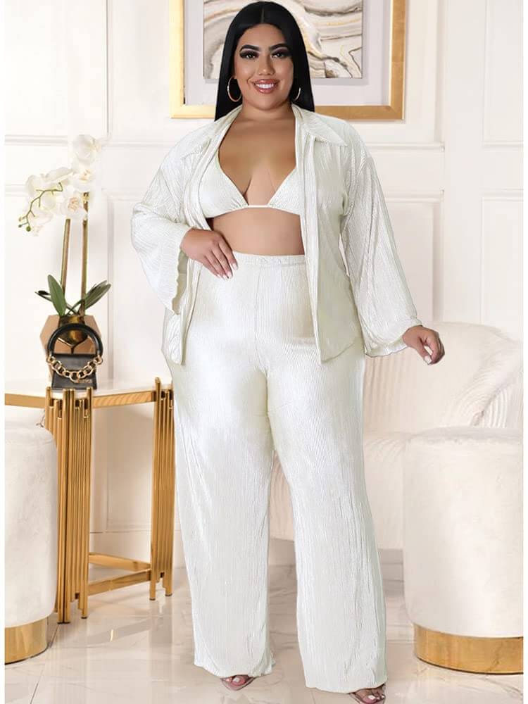 Three Piece Long Sleeve Cardigan Bra Long Pants Set