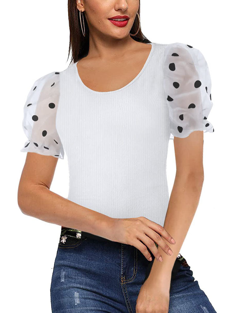 Puff Sleeve Scoop Neck Tops