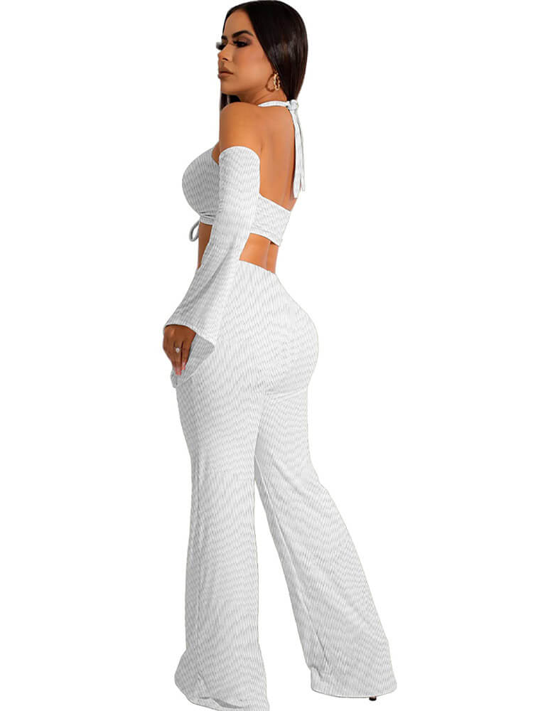 Halter Off Shoulder Crop Top & Wide Leg Long Pants