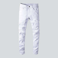 White biker jeans for men