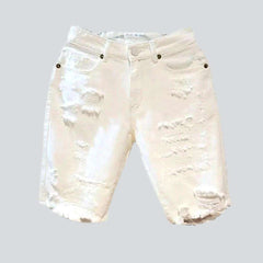 White men's distressed denim shorts