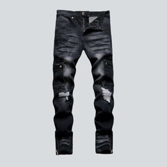 White patch men's biker jeans