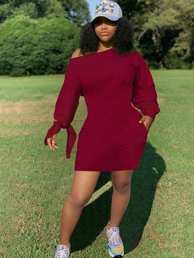 Plus Size Off Shoulder Sweatshirt Mini Dresses