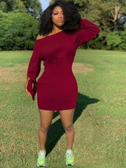 Plus Size Off Shoulder Sweatshirt Mini Dresses