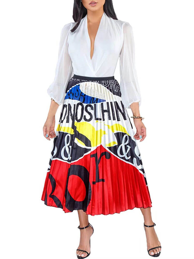 Cartoon Printed High Waist  Midi Dress