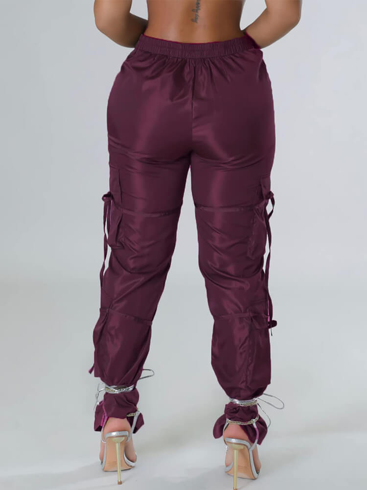 Low Waist Zipper Drawstring Long Pants