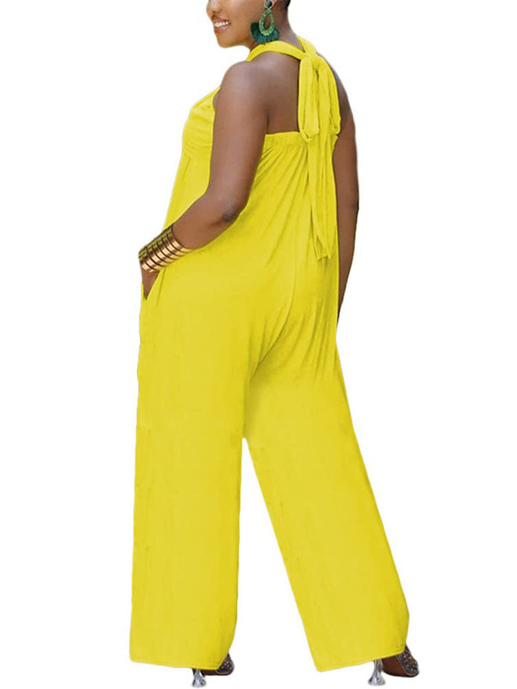 One Piece Halter Soild Color Jumpsuits