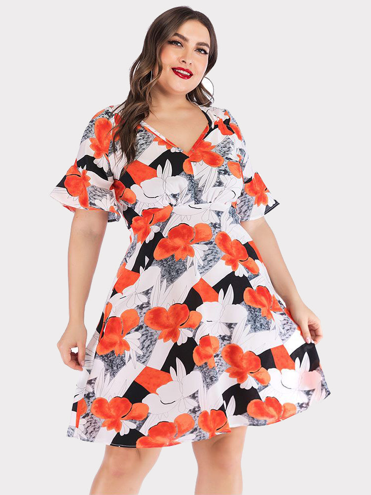 Ruffle Print Stitching Dress