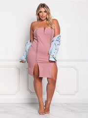 Slit Fitted Strapless Dress