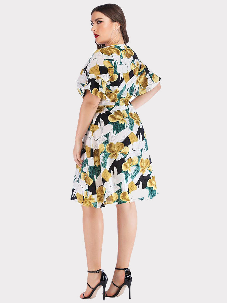 Ruffle Print Stitching Dress