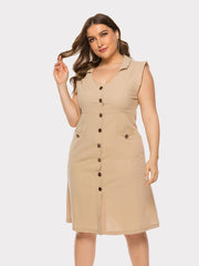 Plus Size Sleevelss Buttons Midi Dress