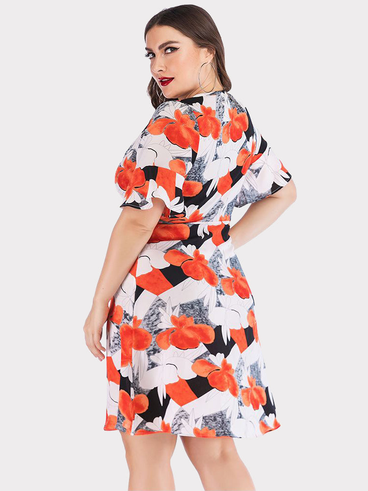 Ruffle Print Stitching Dress