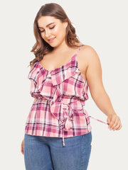 V Neck Plaid Top