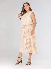 Plus Size Tie Waist Pleated Dress