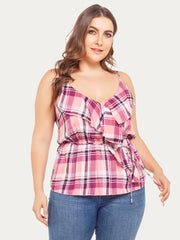 V Neck Plaid Top