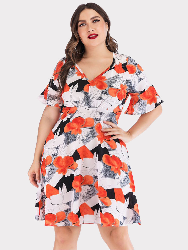 Ruffle Print Stitching Dress