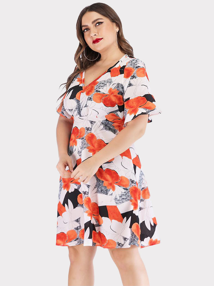 Ruffle Print Stitching Dress