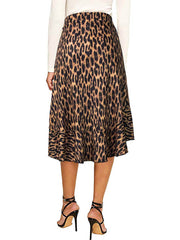 Elegant Leopard Printed A Line Midi Swing Skirt