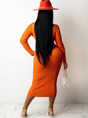 Ribbed Knit Solid Color Long Sleeve Bodycon Dresses