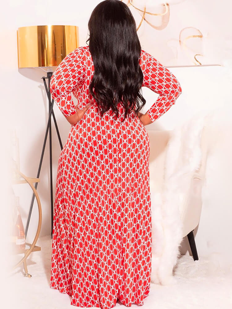 Plus Size Floral Print Long Sleeve Maxi Dress