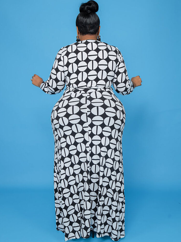 Plus Size Floral Print Long Sleeve Maxi Dress