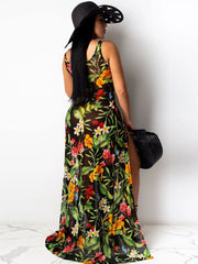 Floral Print Mesh Split Maxi Dresses Cover up