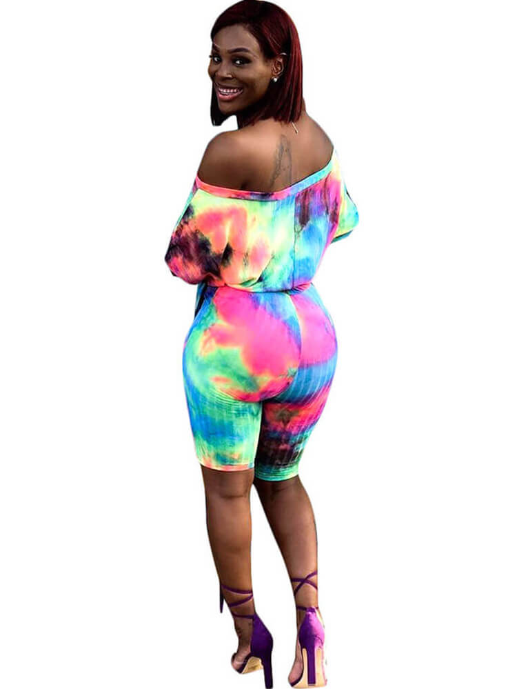 Off Shoulder Tie Dye Short Jumpsuits