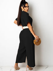 Short Sleeves Button Down Jumpsuits with Pockets