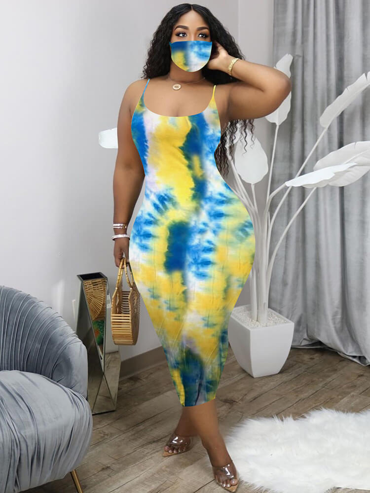 Tie Dye Spaghetti Strap Bodycon Boho Maxi Dresses