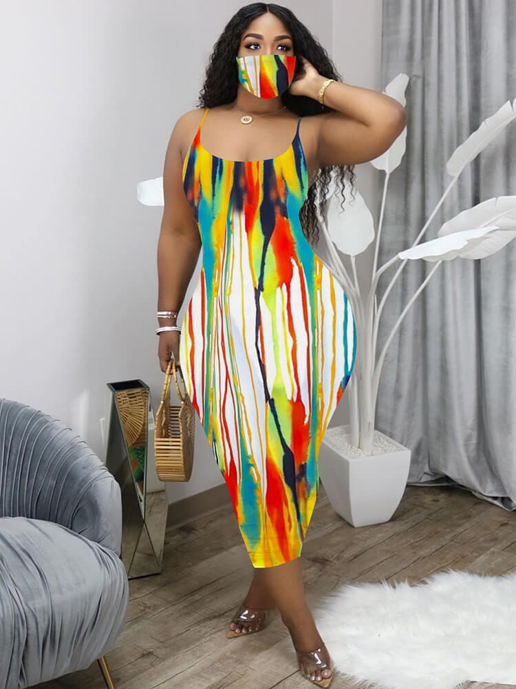 Tie Dye Spaghetti Strap Bodycon Boho Maxi Dresses