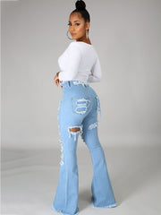 Classic Hole Distressed Flare Bell Bottom Denim Jeans