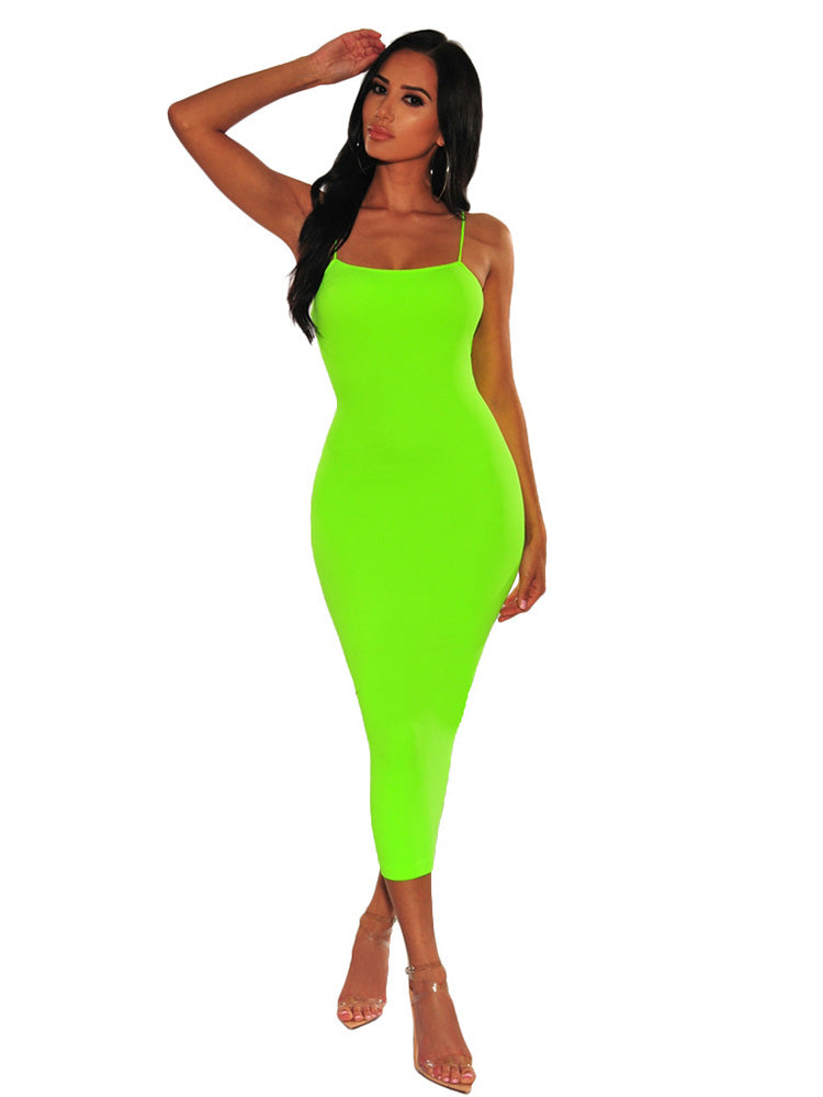 Spaghetti Strap Solid Color Bodycon Maxi Dresses