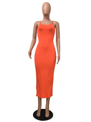 Spaghetti Strap Solid Color Bodycon Maxi Dresses