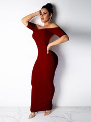 Off Shoulder Backless Rib Sheath Bodycon Maxi Dresses