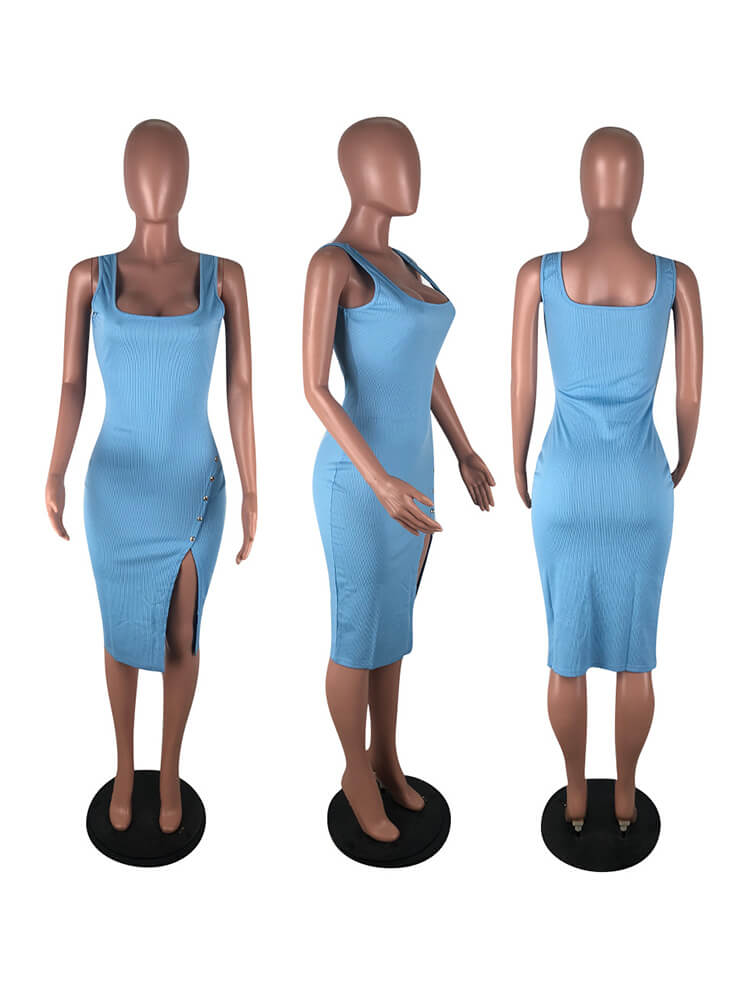 Square Neck Solid Color Sleeveless Club Mini Dresses