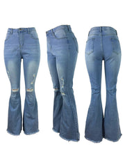 Ripped Frayed Distressed Flare Bottom Denim Jeans