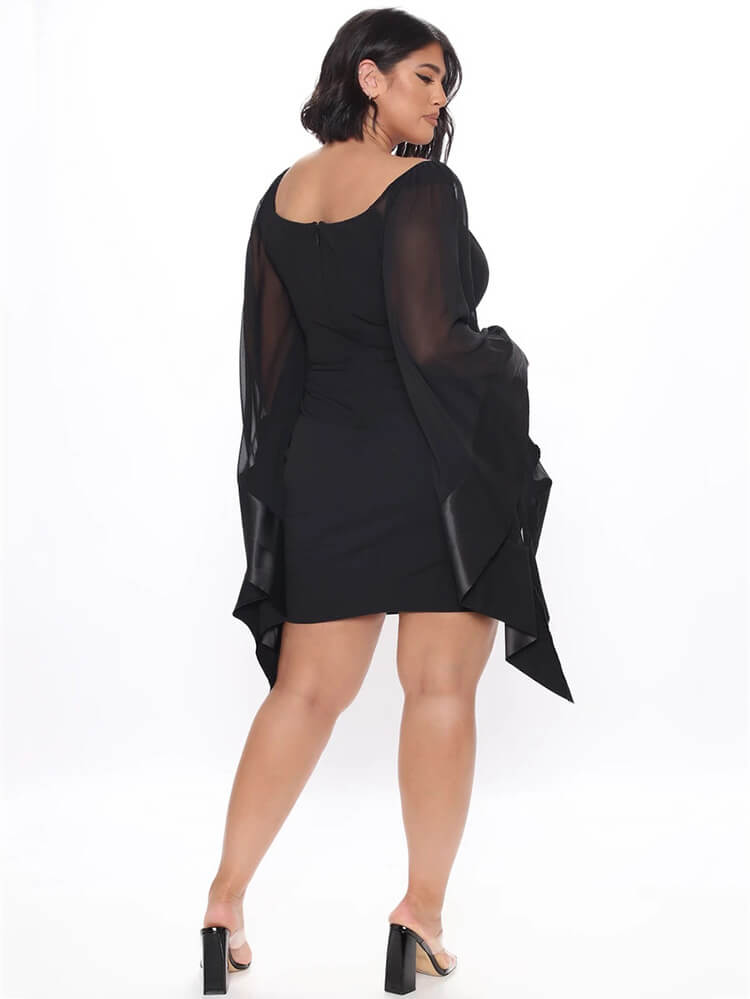 Plus Size Long Dramatic Bell Mesh Sleeve Bodycon Dresses