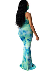 Tie Dye Leopard Print Square Neck Sleeveless Maxi Dress