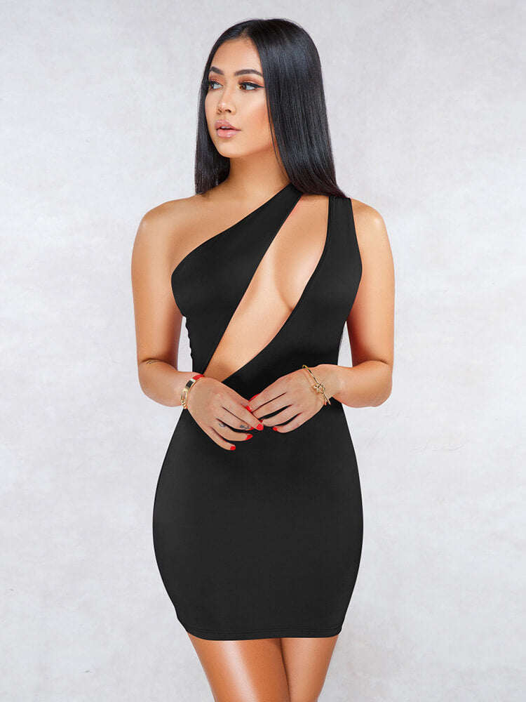 One Shoulder Cutout Bodycon Mini Dresses Clubwear