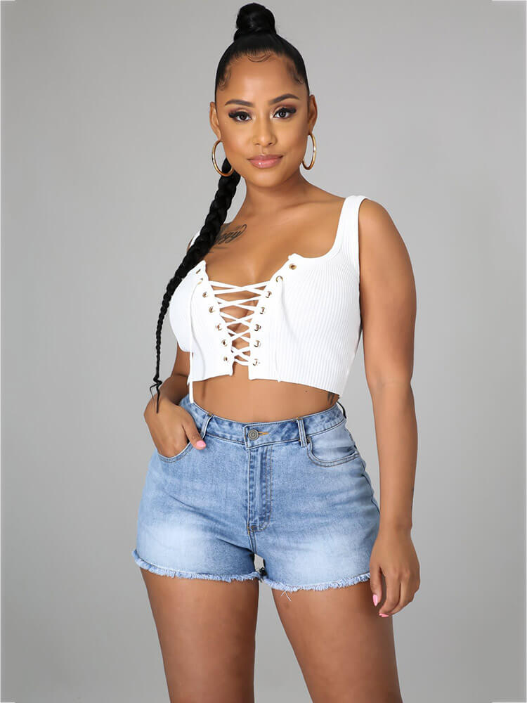 Classic Back Lace Up Bodycon Denim Shorts Jeans