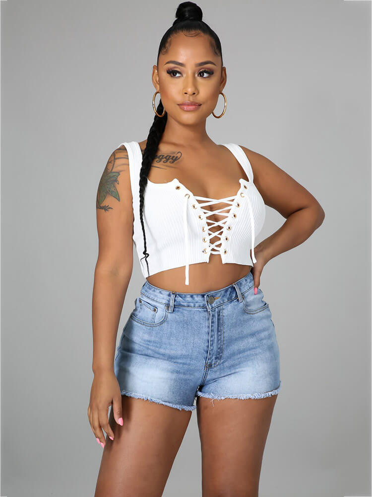 Classic Back Lace Up Bodycon Denim Shorts Jeans