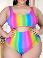 Plus Size Two Piece Rainbow Top + Skirt Suit Beach Swimsuits