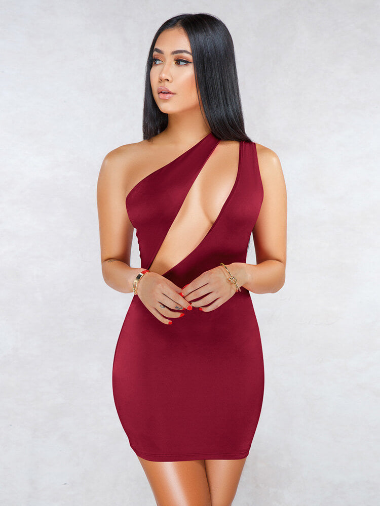 One Shoulder Cutout Bodycon Mini Dresses Clubwear