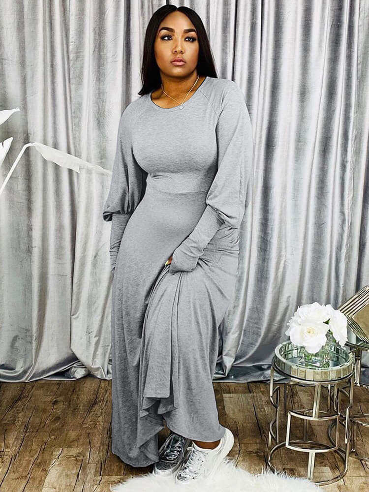 Plus Size Casual Puff Sleeve Maxi Dresses