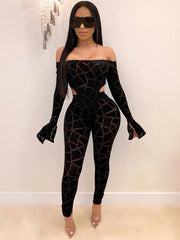 Two Pieces Printed Off Shoulder JumpSuit & Bodycon Pants