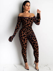 Two Pieces Printed Off Shoulder JumpSuit & Bodycon Pants