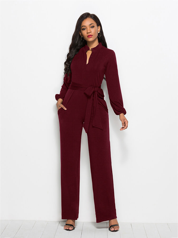 Wide Leg JumpSuits Rompers With Belt